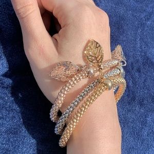 3 colors stretch bracelets bangles leaf charms